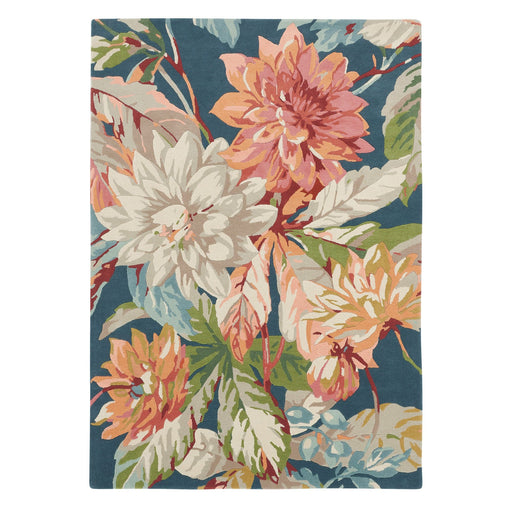 Sanderson Rugs Dahlia and Rosehip 50608 Teal rugs - Woven Rugs