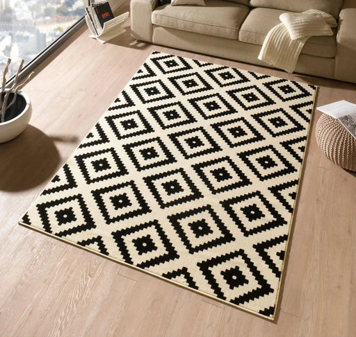 RugsDirect Online Modern Hamla 102332 Diamond Cream Black Rug - Woven Rugs
