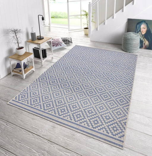 RugsDirect Online Plain/Nearly Plain Meadow HH 102464 Raute Blue Cream Rug - Woven Rugs