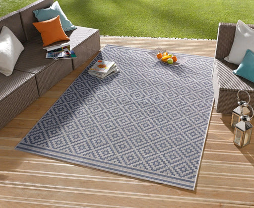 RugsDirect Online Plain/Nearly Plain Meadow HH 102464 Raute Blue Cream Rug - Woven Rugs