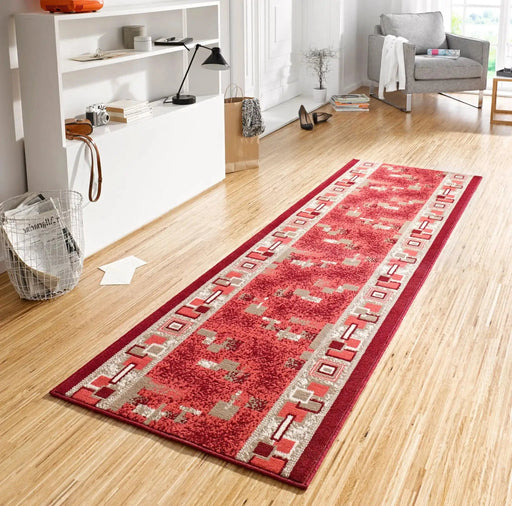 RugsDirect Online Modern 80cm x 200cm Runner Basic 102495 Cube Red Rug 4260425286625 - Woven Rugs