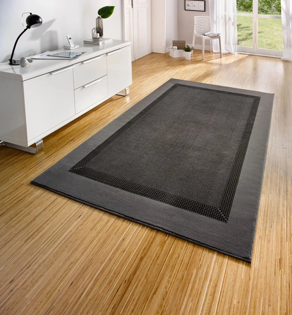 Grey Braided Rag Rug Basic 102497 Band Grey Rug — Woven Rugs