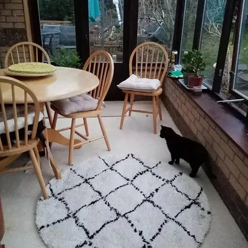 RugsDirect Online Modern 120cm x 120cm Circle Allure 102753 Hash Cream Black Rug 4260659065966 - Woven Rugs