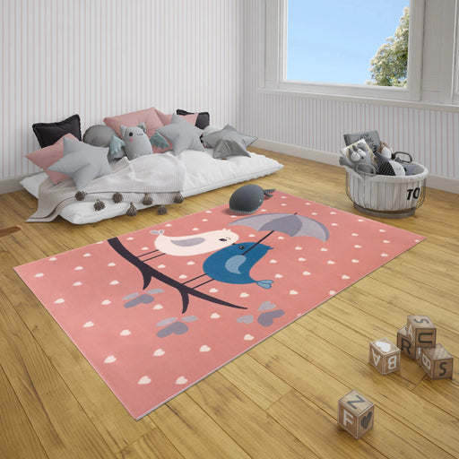 RugsDirect Online Kids 160cm x 220cm Rectangle Adventures Hanse Home 104545 Love Birds Rose Rug 4260669876637 - Woven Rugs
