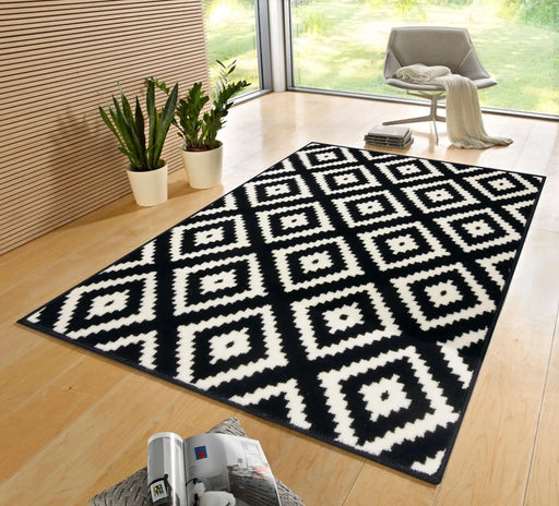 RugsDirect Online Modern Hamla 105477 Diamond Black Cream Rug - Woven Rugs