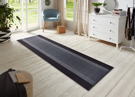 RugsDirect Online Modern 80cm x 200cm Runner Basic 105486 Band Black Rug 4260770245421 - Woven Rugs