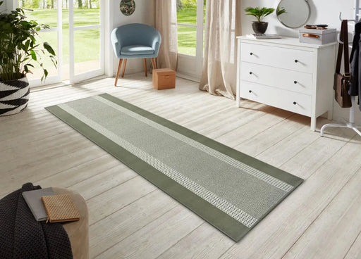 RugsDirect Online Modern 80cm x 200cm Runner Basic 105487 Band Green Rug 4260770245643 - Woven Rugs