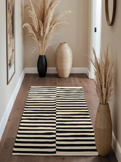 RugsDirect Online Plain 80cm x 200cm Runner Donna 106207 Black Natural White 4068226013163 - Woven Rugs