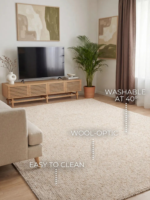 RugsDirect Online Plain Rocco 106228 Cream Washable - Woven Rugs