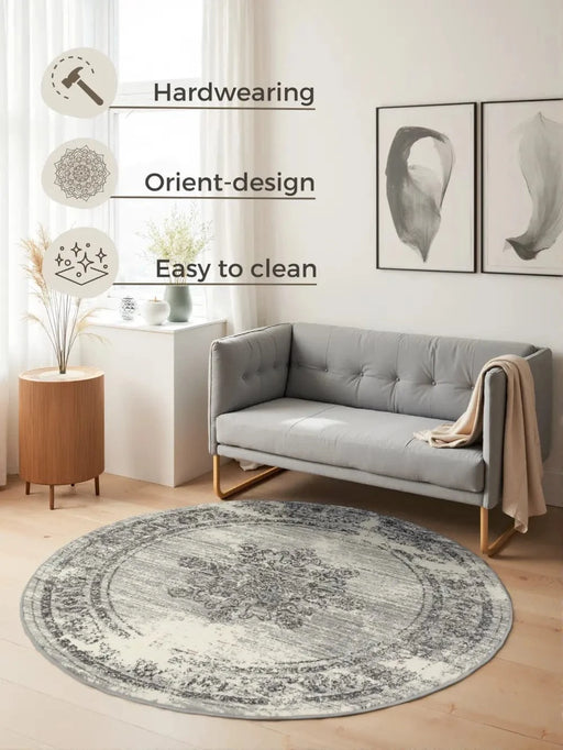 RugsDirect Online Plain 120cm x 120cm Circle Gloria 106254 Cream Grey 4068226015129 - Woven Rugs