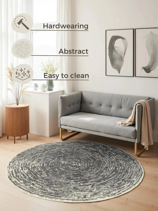 RugsDirect Online Plain 120cm x 120cm Circle Gloria 106256 Cream Grey 4068226015167 - Woven Rugs