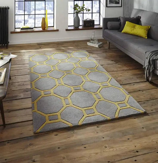 Think Rugs Rugs Rectangle / 90 x 150cm Noble House 4338 Grey Yellow 5060155936772 - Woven Rugs