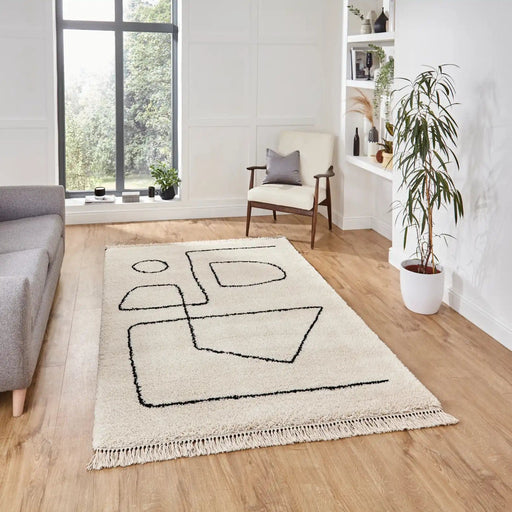 Think Rugs Rugs Boho A474 White Black - Woven Rugs