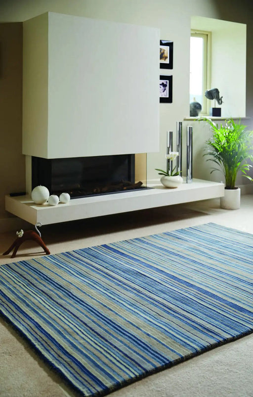 Origins Rugs Fine Stripe Blue Beige - Woven Rugs