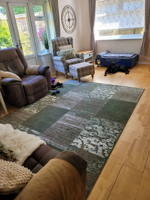 RugsDirect Online Modern Gloria 105521 Bloques Green Cream Rug - Woven Rugs