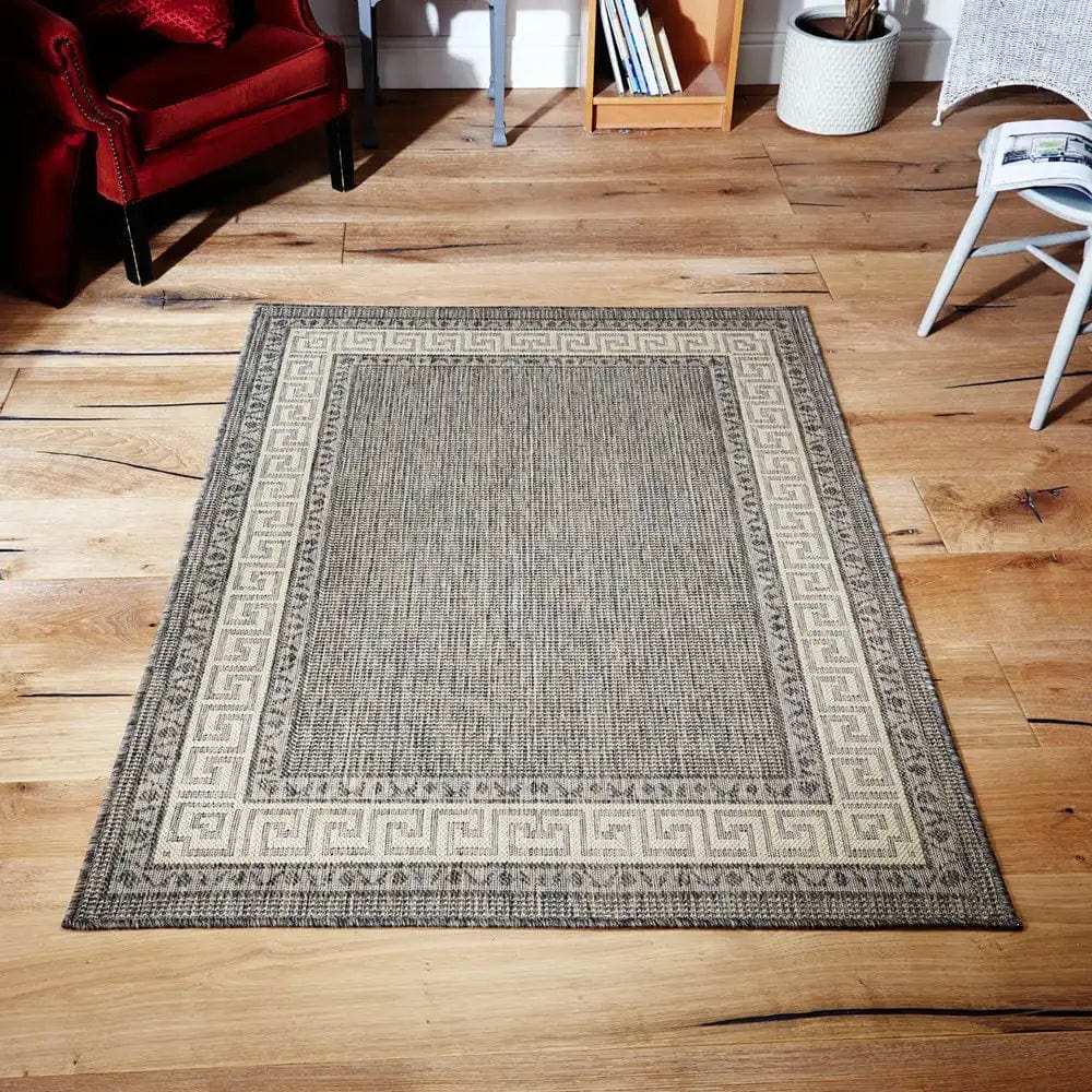 Greek Key Flatweave Grey — Woven Rugs