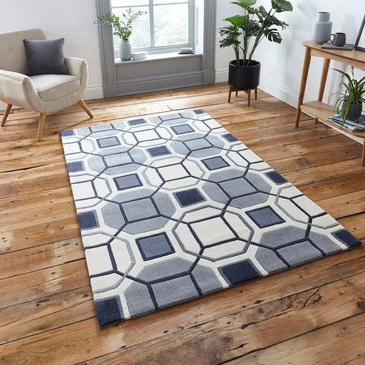 Think Rugs Rugs Rectangle / 120 x 170cm HK 9238 Ivory Grey 5060484017739 - Woven Rugs