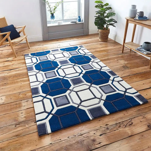 Think Rugs Rugs Rectangle / 120 x 170cm HK 9238 Ivory Navy 5060484017753 - Woven Rugs