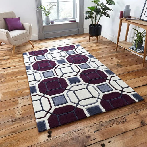 Think Rugs Rugs HK 9238 Ivory Purple - Woven Rugs