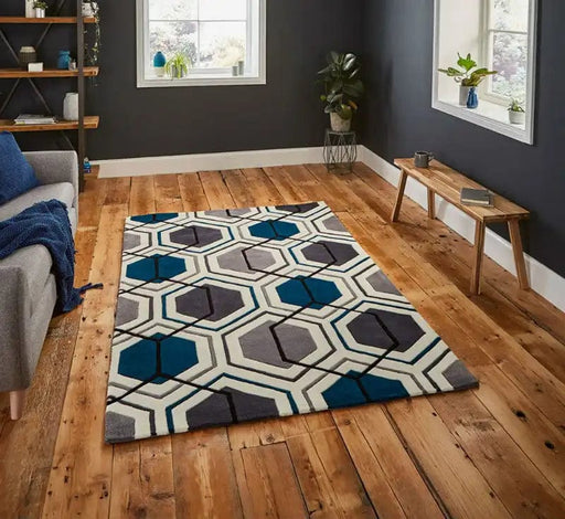 Think Rugs Rugs HK 7526 Grey Navy - Woven Rugs