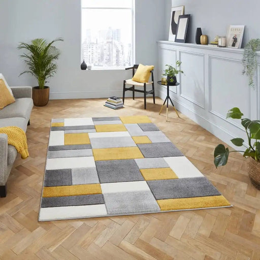 Think Rugs Rugs Matrix Think MT61 Grey Yellow - Woven Rugs