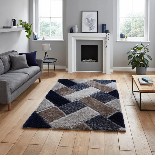 Think Rugs Rugs Rectangle / 80 x 150cm Olympia 2239 Grey Navy 5056331406030 - Woven Rugs