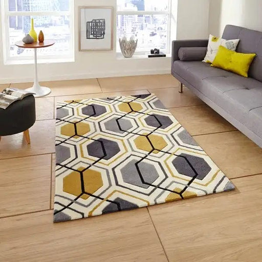 Think Rugs Rugs HK 7526 Grey Yellow - Woven Rugs