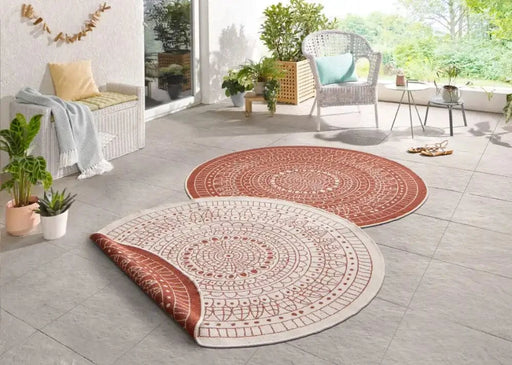 RugsDirect Online Plain/Nearly Plain Twin Reversible Circles Indoor Outdoor 103102 Terra Cream Rug - Woven Rugs