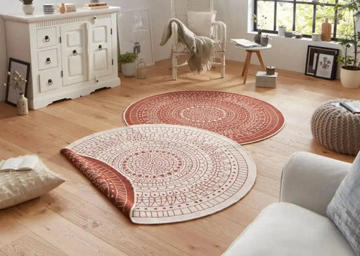 RugsDirect Online Plain/Nearly Plain Twin Reversible Circles Indoor Outdoor 103102 Terra Cream Rug - Woven Rugs
