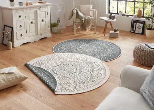 RugsDirect Online Plain/Nearly Plain Twin Reversible Circles Indoor Outdoor 103143 Grey Cream Rug - Woven Rugs