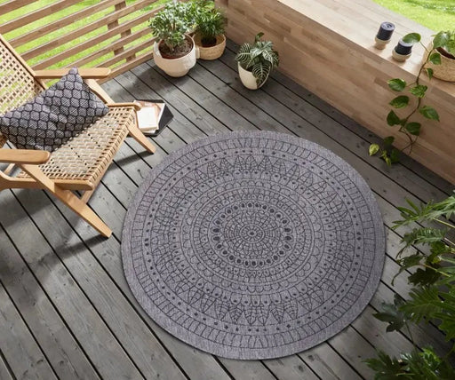 RugsDirect Online Plain/Nearly Plain Twin Reversible Circles Indoor Outdoor 105476 Night Silver Rug - Woven Rugs