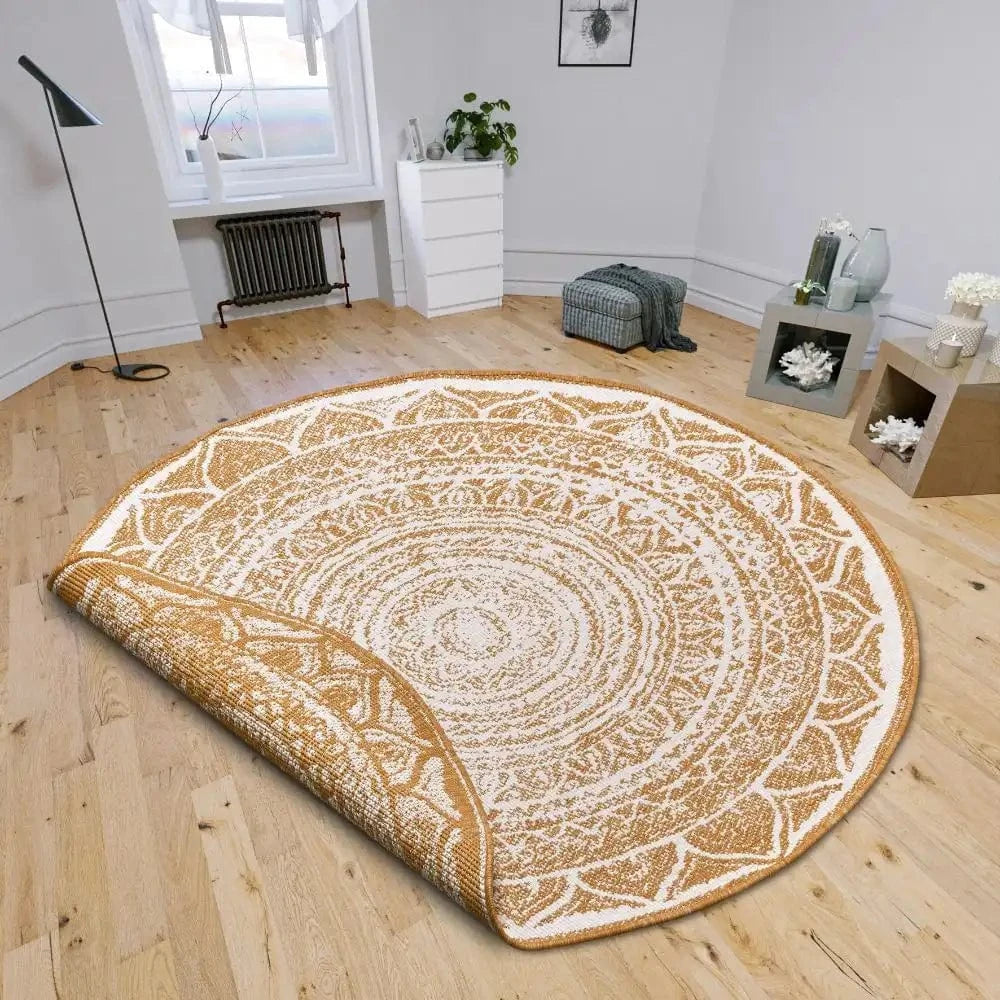 Twin Reversible Circles Indoor Outdoor 105799 Ochre Rug — Woven Rugs