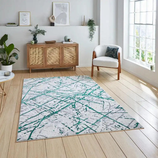 Think Rugs Rugs Artemis B8403A Green Silver - Woven Rugs