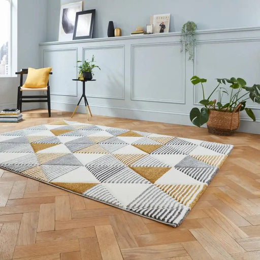 Think Rugs Rugs Brooklyn BRK15 Grey Yellow - Woven Rugs