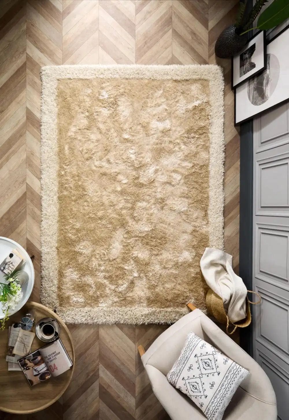 Shimmer Border Champagne — Woven Rugs