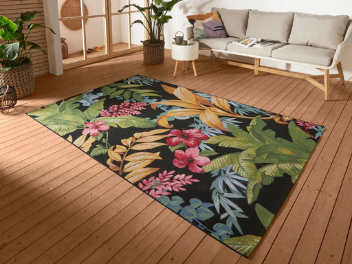 RugsDirect Online Funky 80cm x 165cm Runner Flair 105620 Tropical Flowers Black Rug 4262377774519 - Woven Rugs