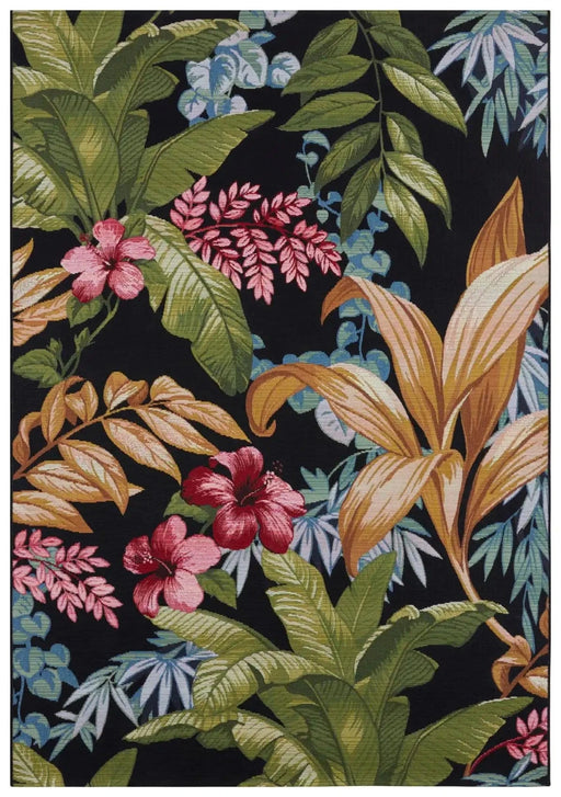 RugsDirect Online Funky 80cm x 165cm Runner Flair 105620 Tropical Flowers Black Rug 4262377774519 - Woven Rugs
