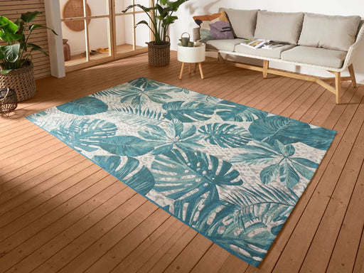 RugsDirect Online Funky Flair 105618 Tropical Leaves Turquoise Rug - Woven Rugs