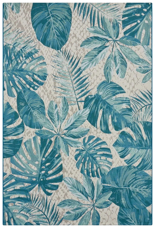 RugsDirect Online Funky Flair 105618 Tropical Leaves Turquoise Rug - Woven Rugs