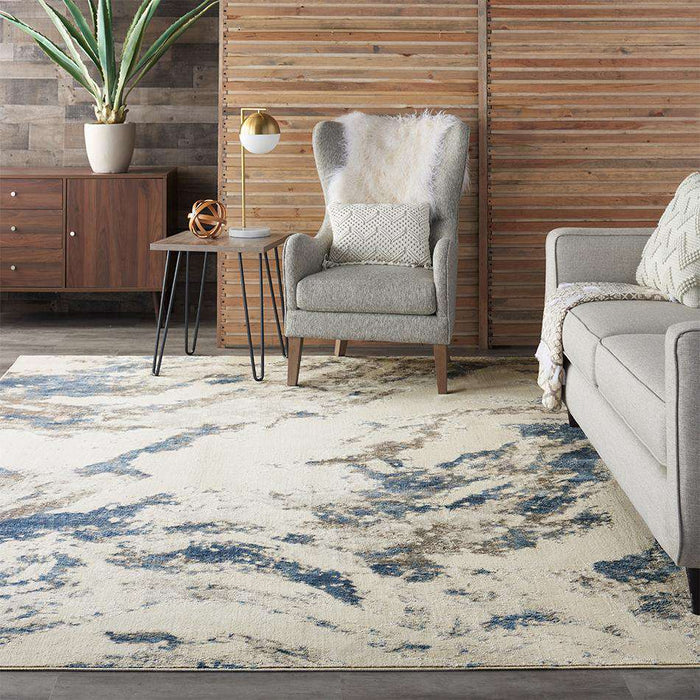Nourison Rugs Silky Textures SLY03 Blue Ivory - Woven Rugs