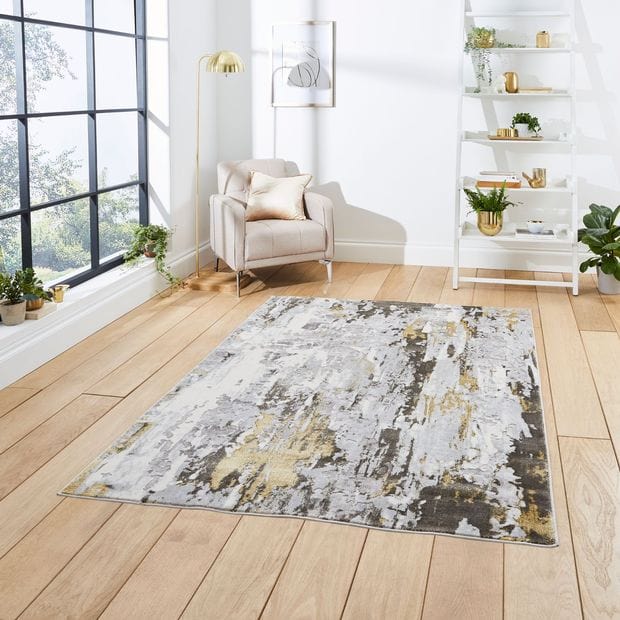 Think Rugs Rugs Rectangle / 80 x 150cm Apollo Think GR580 Grey Gold 5056331411560 - Woven Rugs