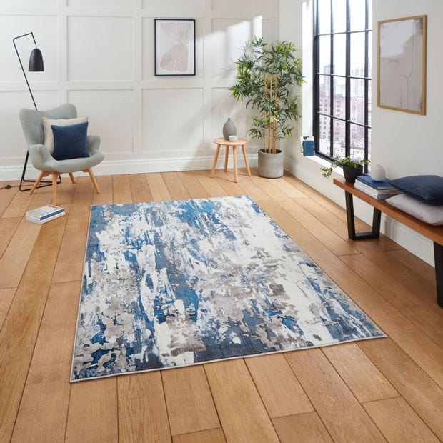 Think Rugs Rugs Rectangle / 80 x 150cm Apollo Think GR580 Grey Navy 5056331411584 - Woven Rugs