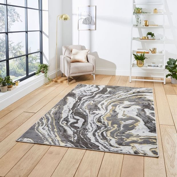 Think Rugs Rugs Rectangle / 80 x 150cm Apollo Think GR584 Grey Gold 5056331411614 - Woven Rugs