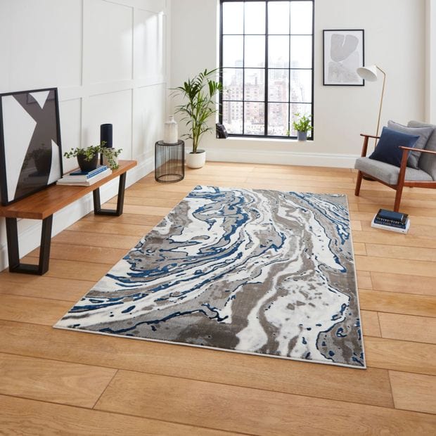Think Rugs Rugs Rectangle / 80 x 150cm Apollo Think GR584 Grey Navy 5056331411638 - Woven Rugs