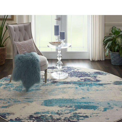 Nourison Rugs Celestial CES02 Ivory Teal Blue Circle - Woven Rugs