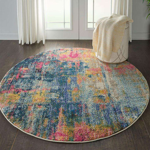 Nourison Rugs Celestial CES09 Blue Yellow Circle - Woven Rugs