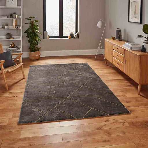 Think Rugs Rugs Craft 23486 Dark Grey/Gold - Woven Rugs