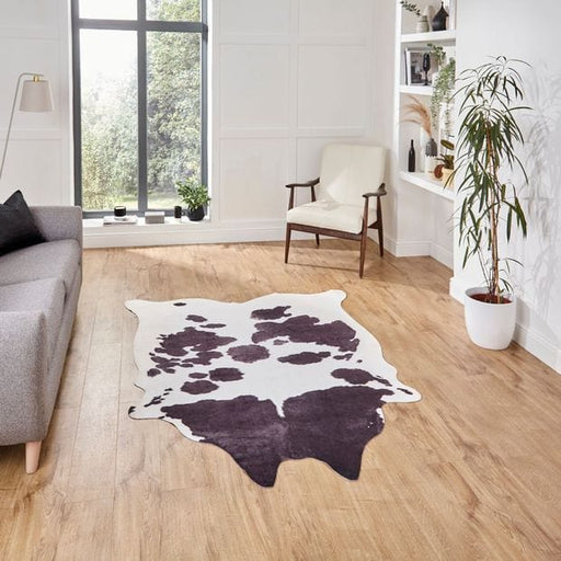 Think Rugs Rugs Rectangle / 155 x 195cm Faux Animal Print Cow Print Black And White 5056331407914 - Woven Rugs