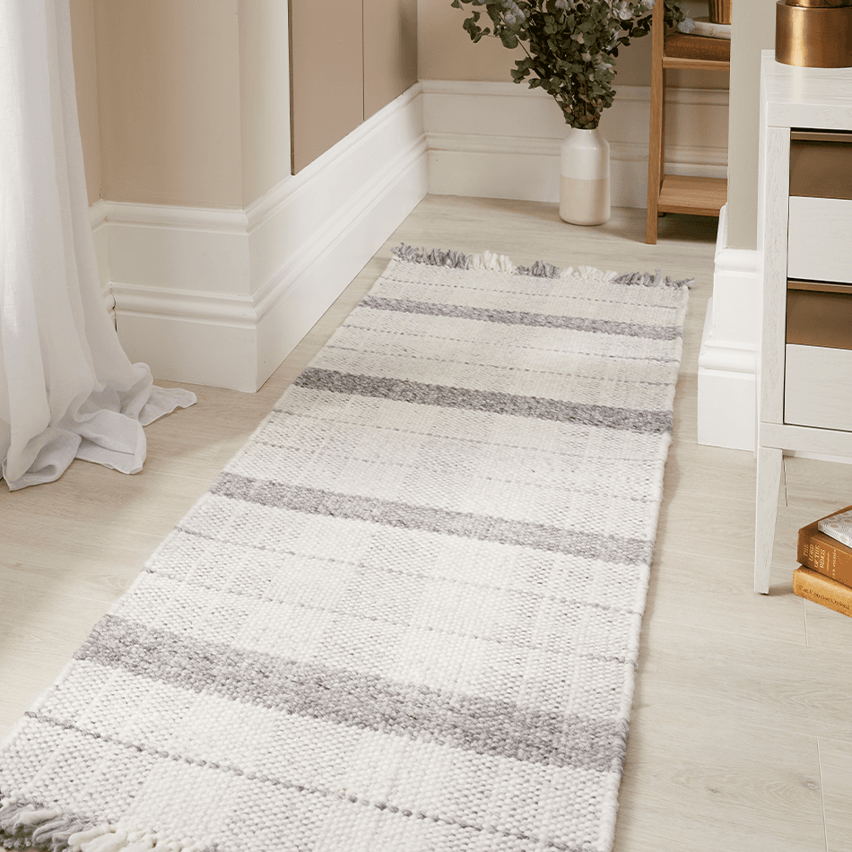 Check Wool Runner Rugs Origins Highland Check Runner Light Grey — Woven Rugs