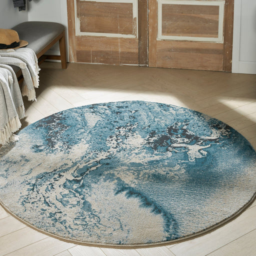 Nourison Rugs Round / 160cm Diameter Maxell MAE08 Ivory Teal Round 099446880314 - Woven Rugs